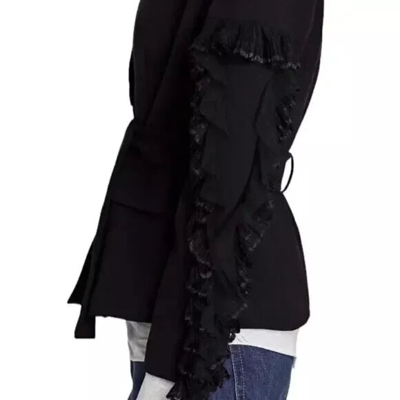 ZARA BASIC Blazer Womens Sz Large Black Ruffle Sleeve Fully Lined NO BELT - Picture 3 of 13